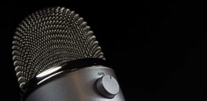 Blue Yeti Microphone on a black background